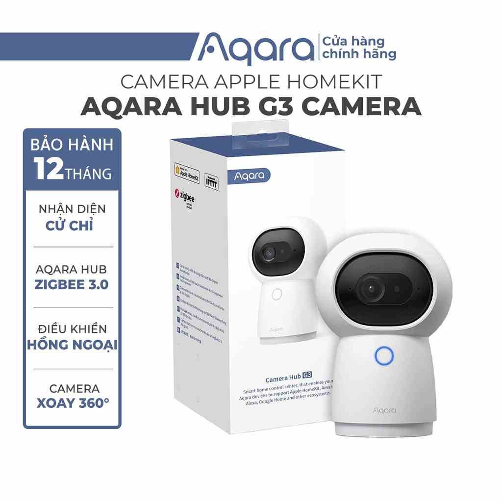 Camera thông minh Aqara G3 - Xoay 360 độ nét 2K, Nhận diện cử chỉ, Điều khiển hồng ngoại IR /Zigbee, Tương thích HomeKit