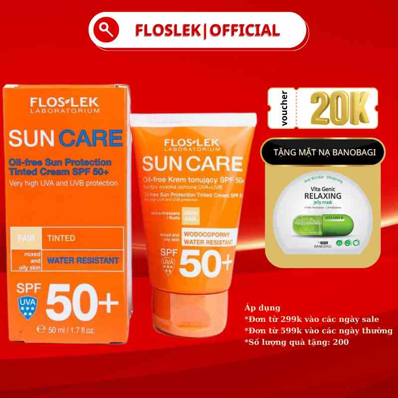 Kem chống nắng mặt Floslek SPF50+ cho da dầu mụn - dưỡng kiềm dầu 50ml