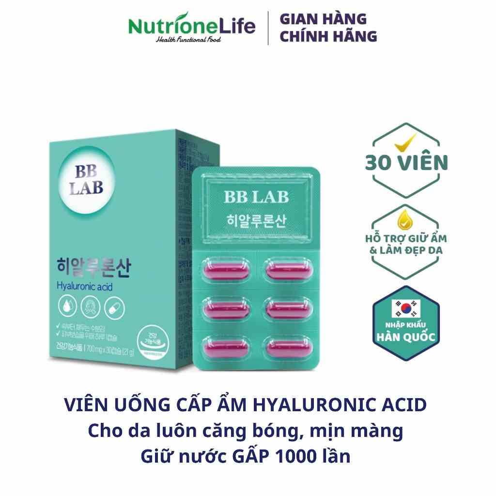 Viên Uống Cấp Ẩm Cho Da BB LAB Hyaluronic Acid Giúp Làm Giảm Nếp Nhăn, Đem Lại Làn Da Mịn Màng, Căng Bóng Hộp 30 Viên