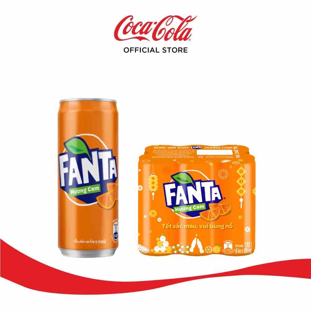 [GROFFWC -10% max 30k đơn 170k] Lốc 6 Lon Nước Giải Khát Có Gas Fanta Cam Lon 320ml