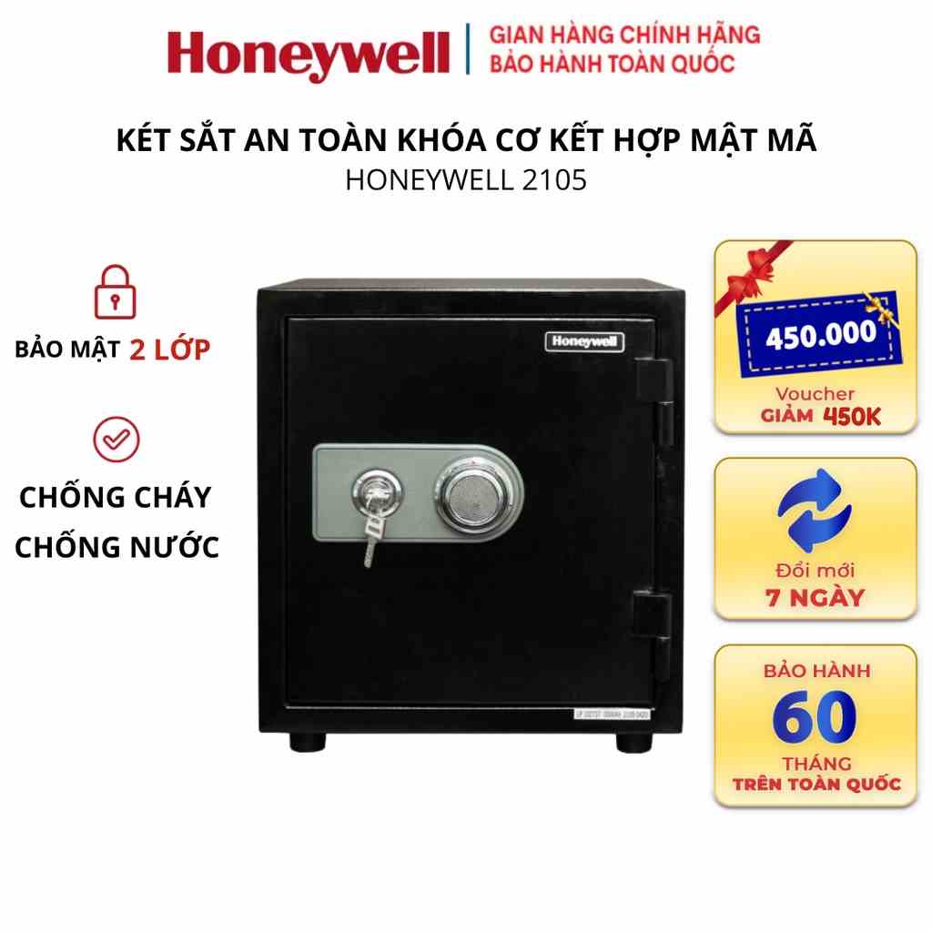 Két sắt gia đình khóa cơ Honeywell (Mỹ) 2105, chống cháy chống nước, khóa cơ kết hợp khóa số an toàn - Bảo hành 5 năm