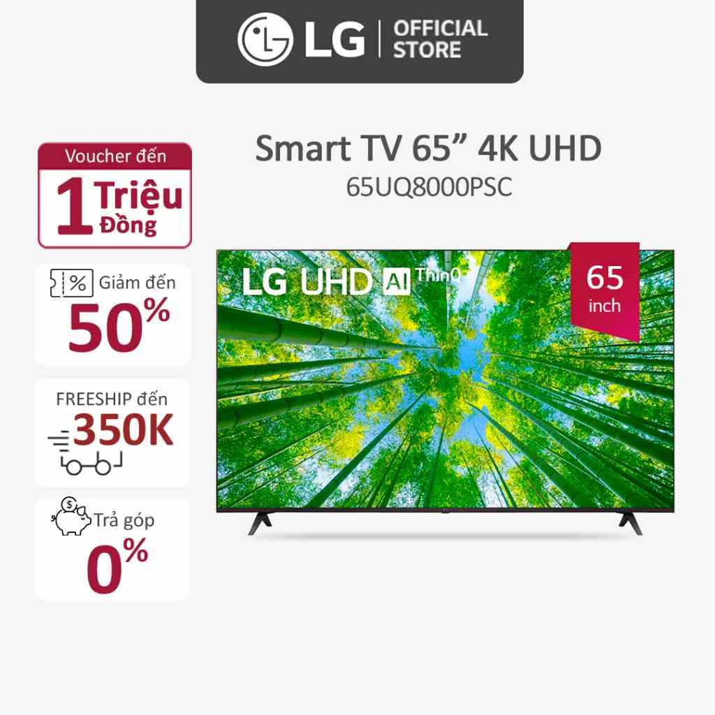 [Mã ELRE3T5 giảm 15% đơn 10TR] Smart UHD Tivi LG 65 inch 4K 65UQ8000PSC - Model 2022 - Miễn phí lắp đặt