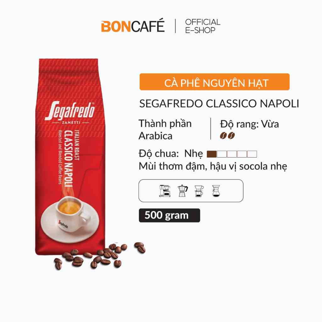 [Mã BMLTB35 giảm đến 35K đơn 99K] Cà phê hạt nguyên chất Arabica & Robusta rang vừa Segafredo Napoli 500g/gói