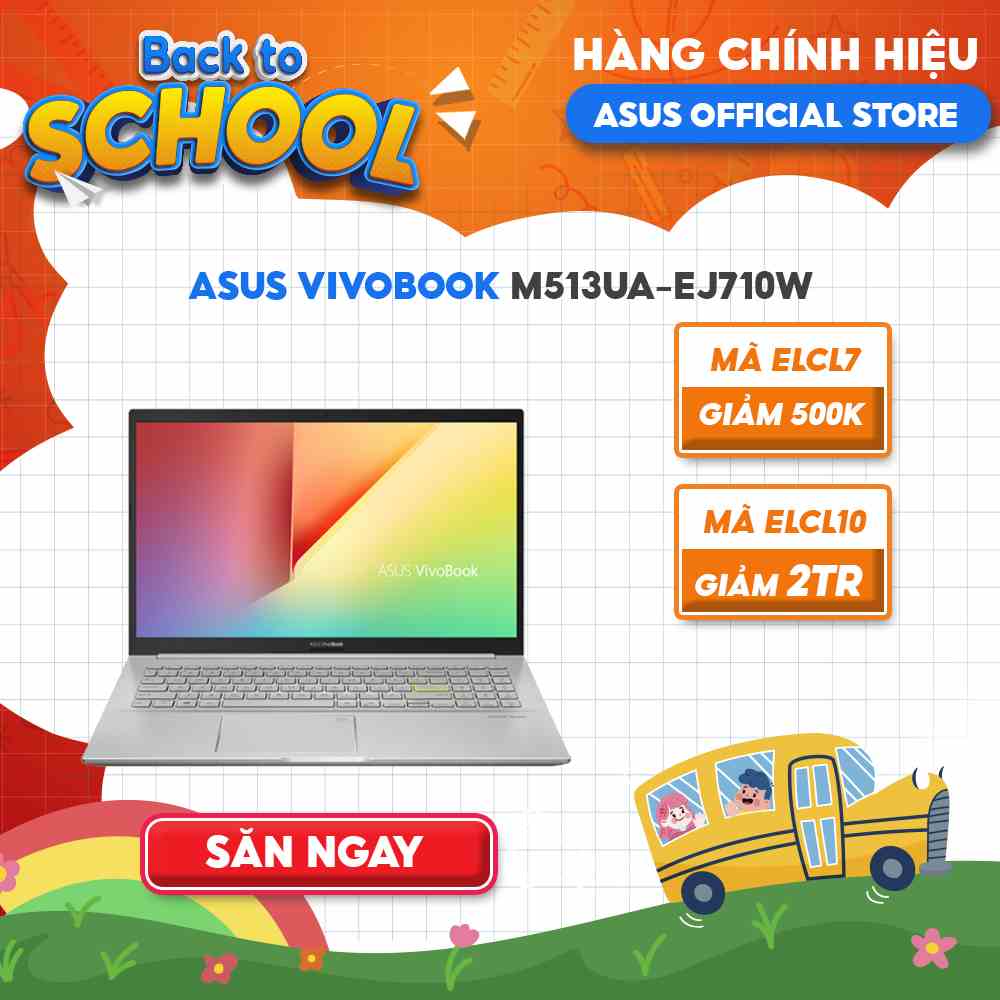 [Mã ELCL10 giảm 10% đơn 9TR] Laptop ASUS VivoBook M513UA-EJ710W R7-5700U | 16GB | 512GB | A 15.6 FHD | Win 11