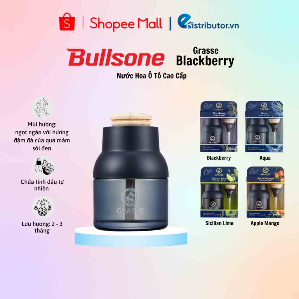 Nước hoa ô tô cao cấp Bullsone Grasse Blue Edition Blackberry/Aqua/Apple Mango/Sicilian Lime - 100% chính hãng