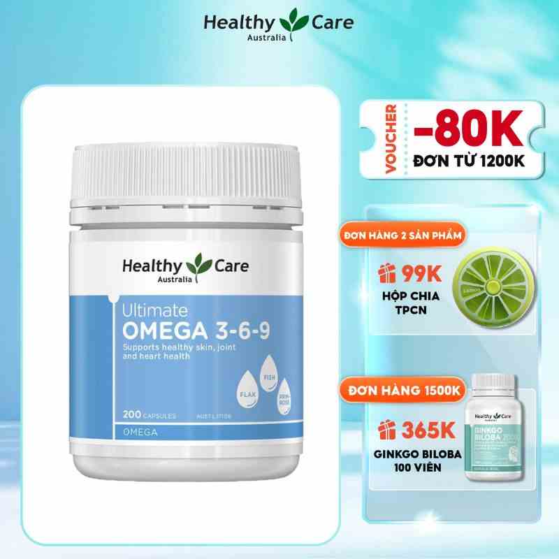 Viên uống hỗ trợ tim mạch, huyết áp Healthy Care Omega 3 6 9 Ultimate 200 viên