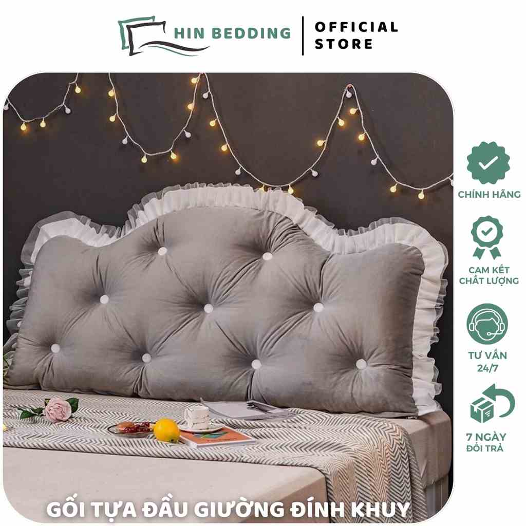 Gối Tựa Đầu Giường HIN BEDDING Mẫu Mây Đính Khuy Bọc Nỉ Cao Cấp Hàng Có Sẵn Kích Thước 1m5 và 1m8 cao 65cm