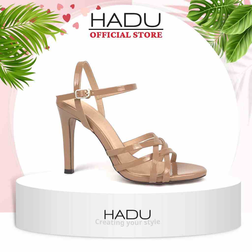 Giày sandal cao gót đan dây quai mảnh gót nhọn 9p da bóng HADU G929