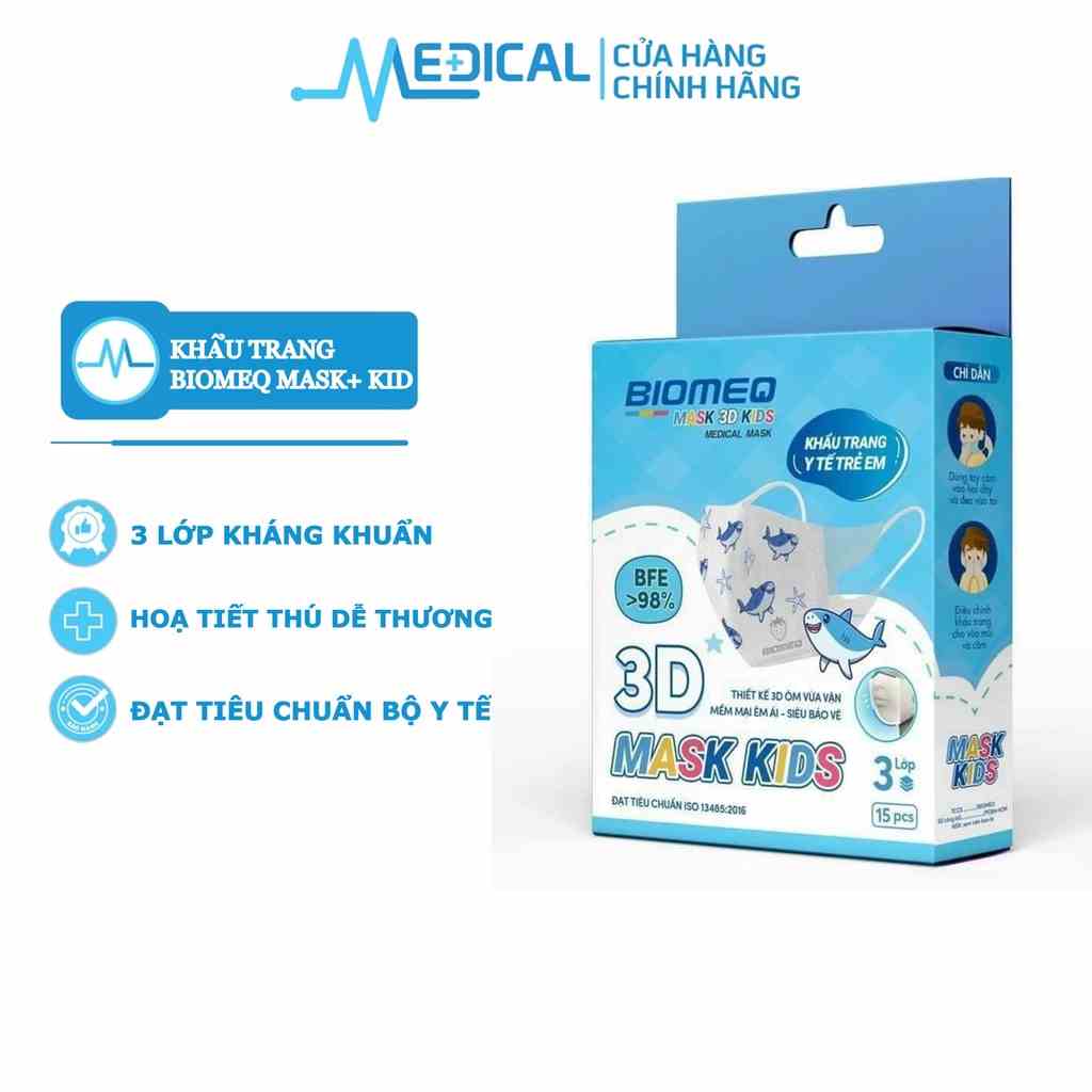 Khẩu trang y tế trẻ em kháng khuẩn 3 lớp BIOMEQ MASK+ KID cùng họa tiết dễ thương - MEDICAL