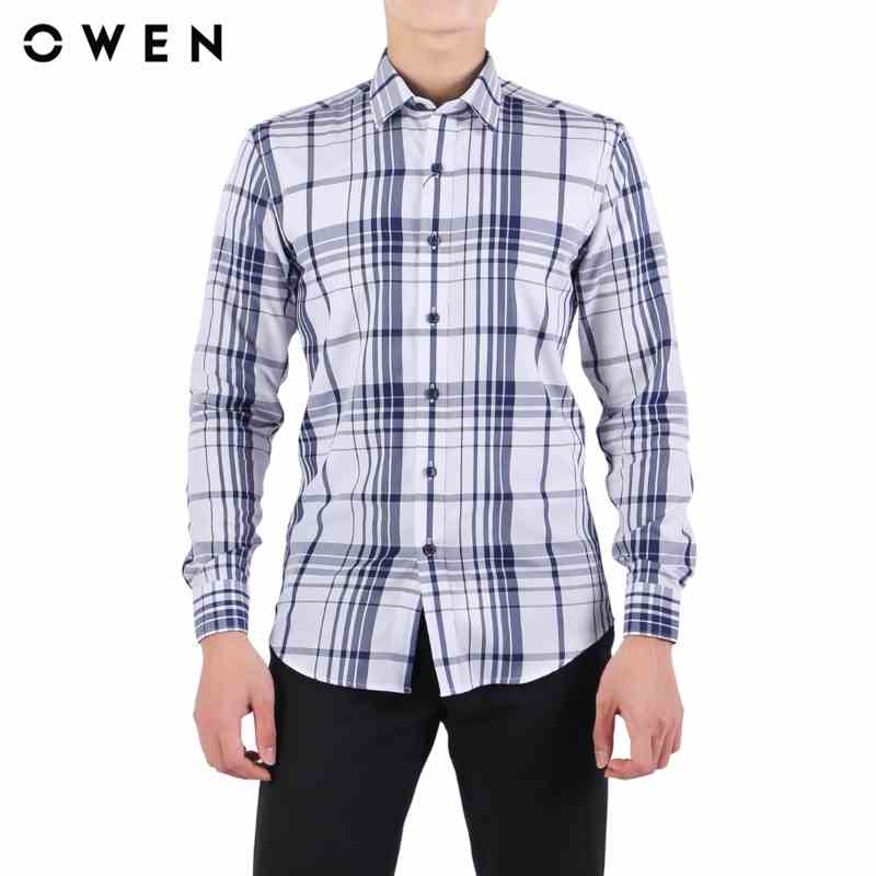 Áo sơ mi Dài tay Owen Bamboo Regular Fit màu Trắng caro - AR23385D