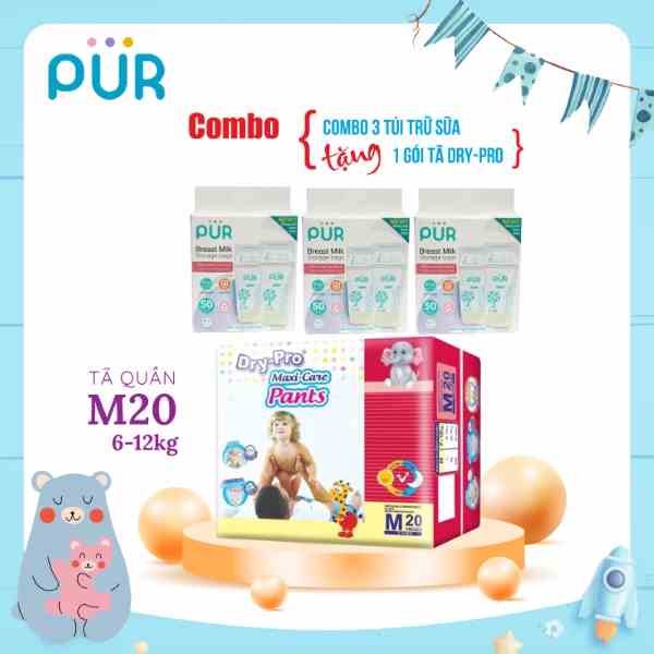 [Mã BMLTB35 giảm đến 35K đơn 99K] Combo 3 hộp Túi trữ sữa Pur (50 túi/hộp) + tặng 1 gói tã bỉm cho bé