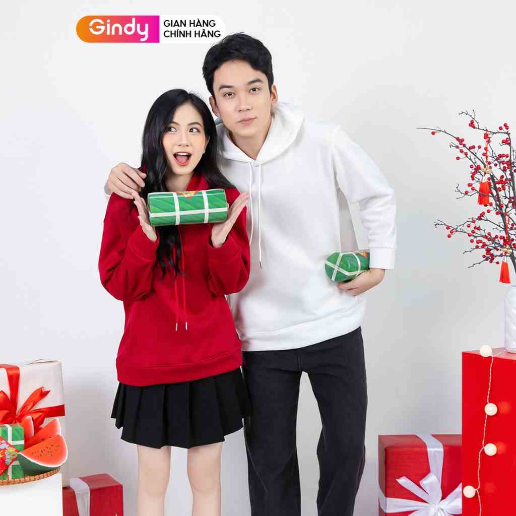 Áo hoodie chất nỉ bông trơn unisex GINDY sweater nam nữ dài tay có mũ basic form rộng thời trang thu đông A023