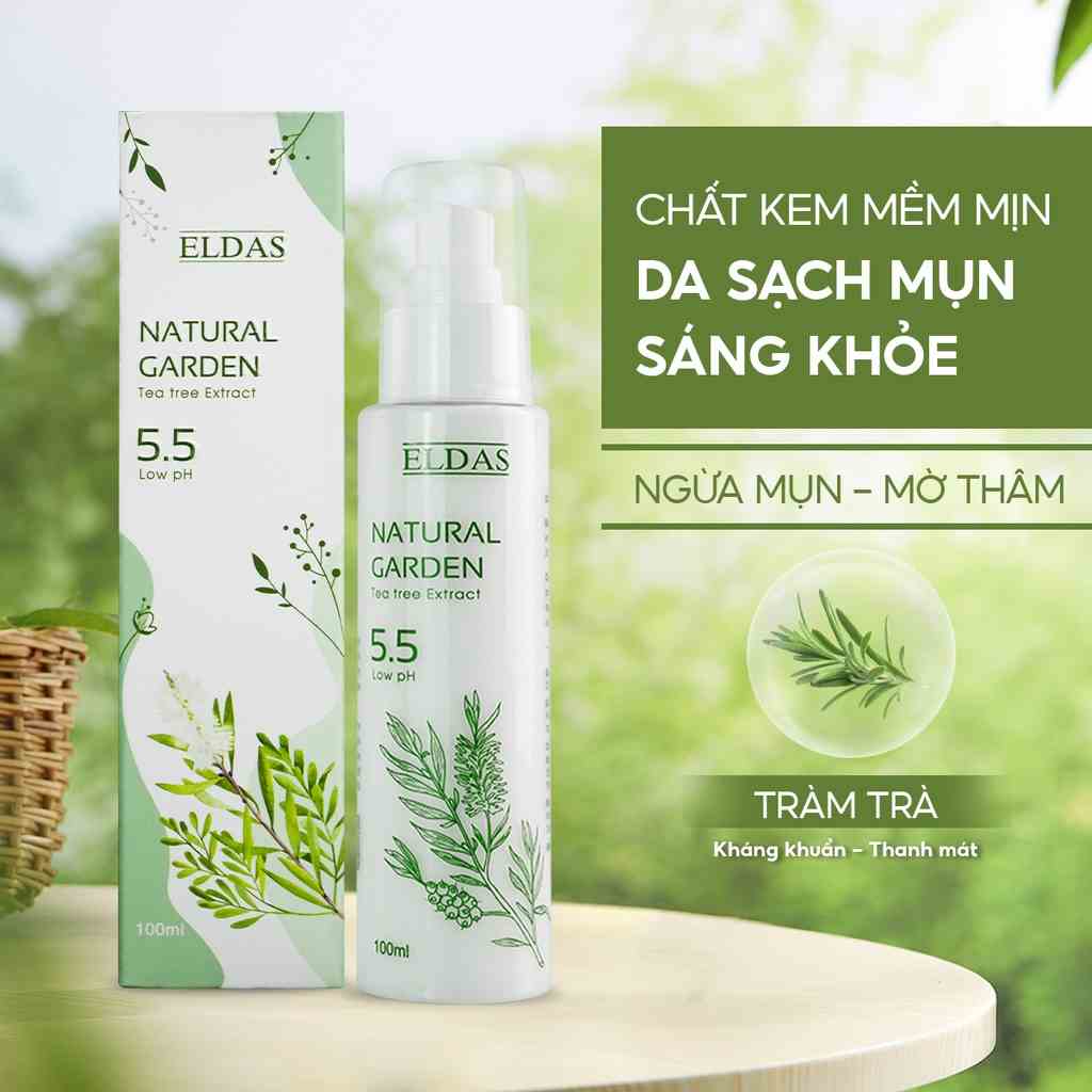 Sữa Rửa Mặt Dịu Nhẹ Eldas, Dành Cho Da Mụn Tinh Chất TRÀM TRÀ KHỔ QUA Ngừa Mụn Cho Da Nhạy Cảm Không Chứa Xà Phòng 100ml