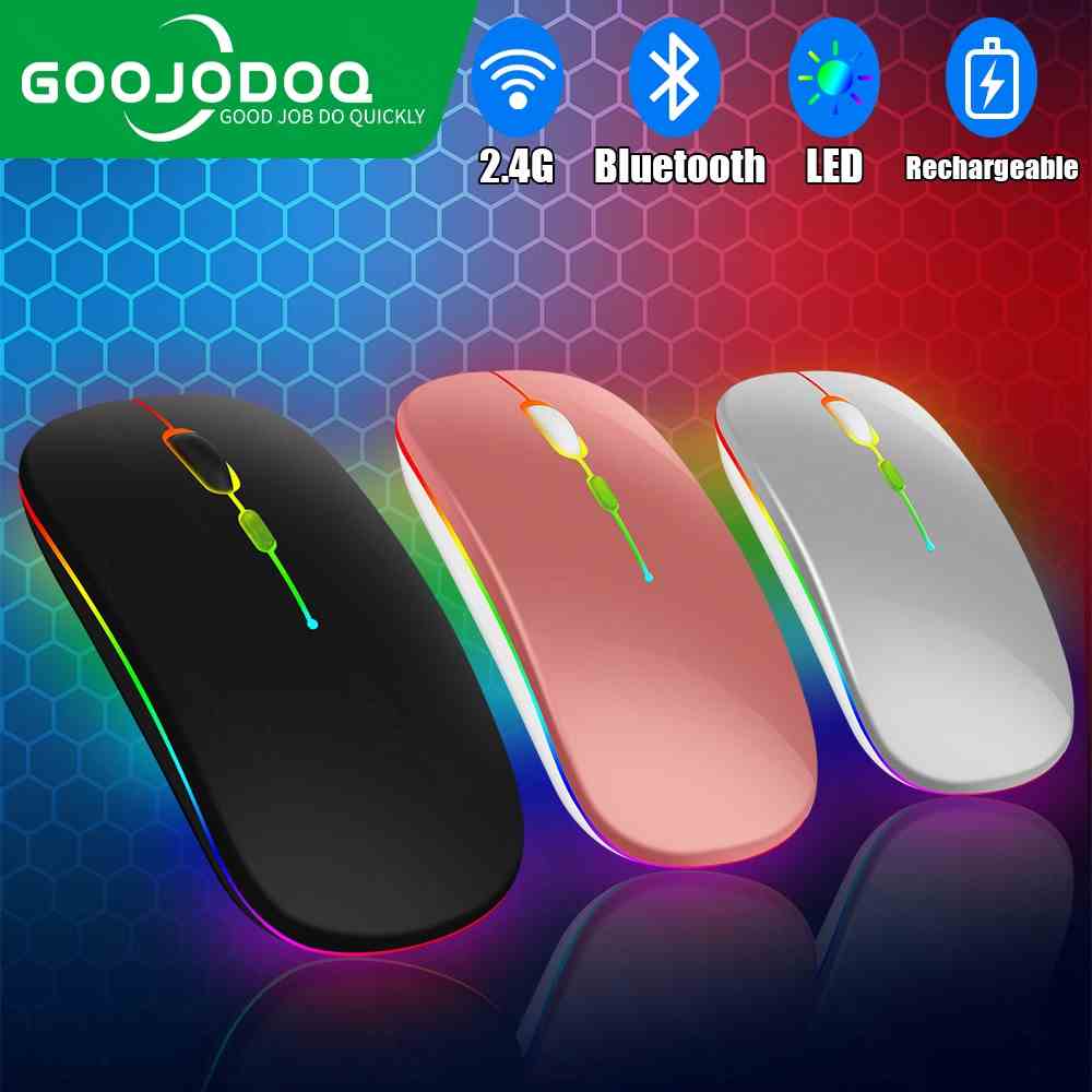 Chuột ko dây bluetooth GOOJODOQ im lặng siêu mỏng có đèn LED dành cho máy tính xách tay tablet táo PC