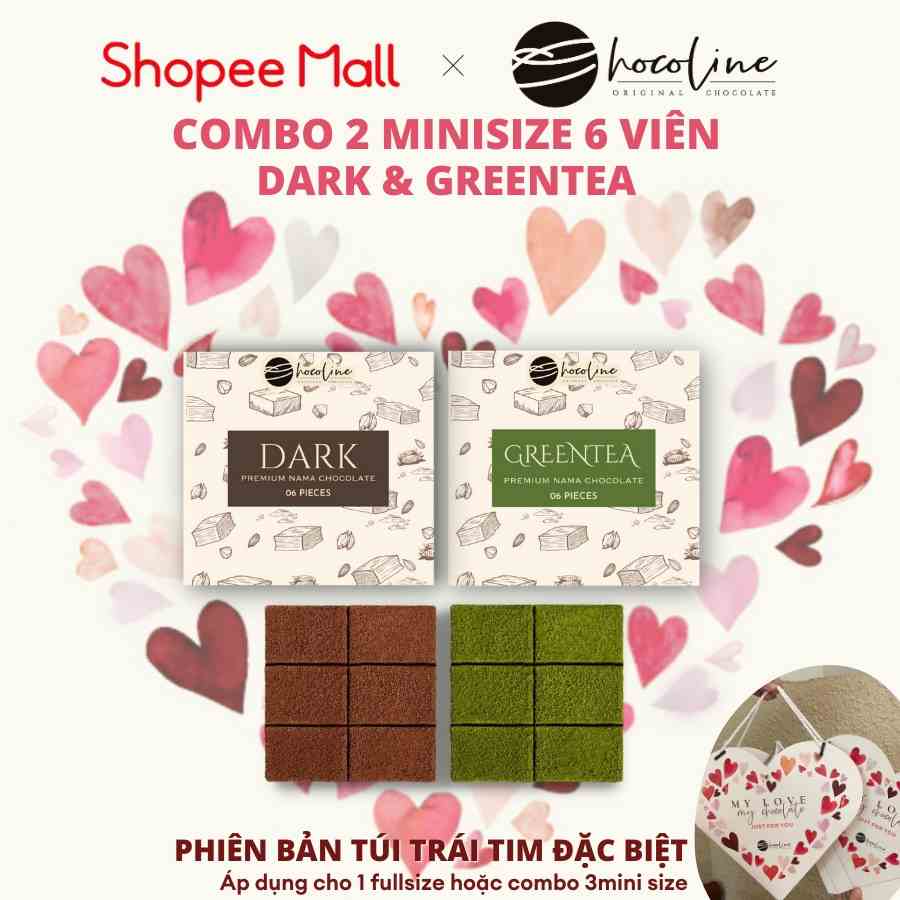 Socola Tươi Chocoline Vị Dark (75% Cacao) và Matcha - Combo 2 hộp 6 viên (80 Gram)