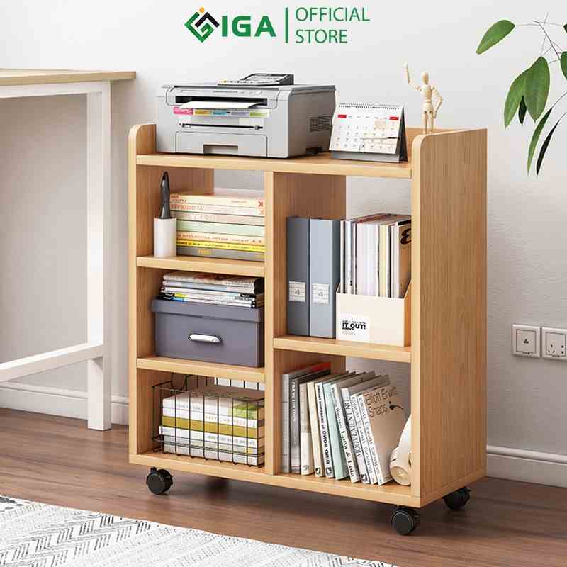 Kệ gỗ đa năng IGA lưu trữ tiện dụng có bánh xe di động thông minh GP173