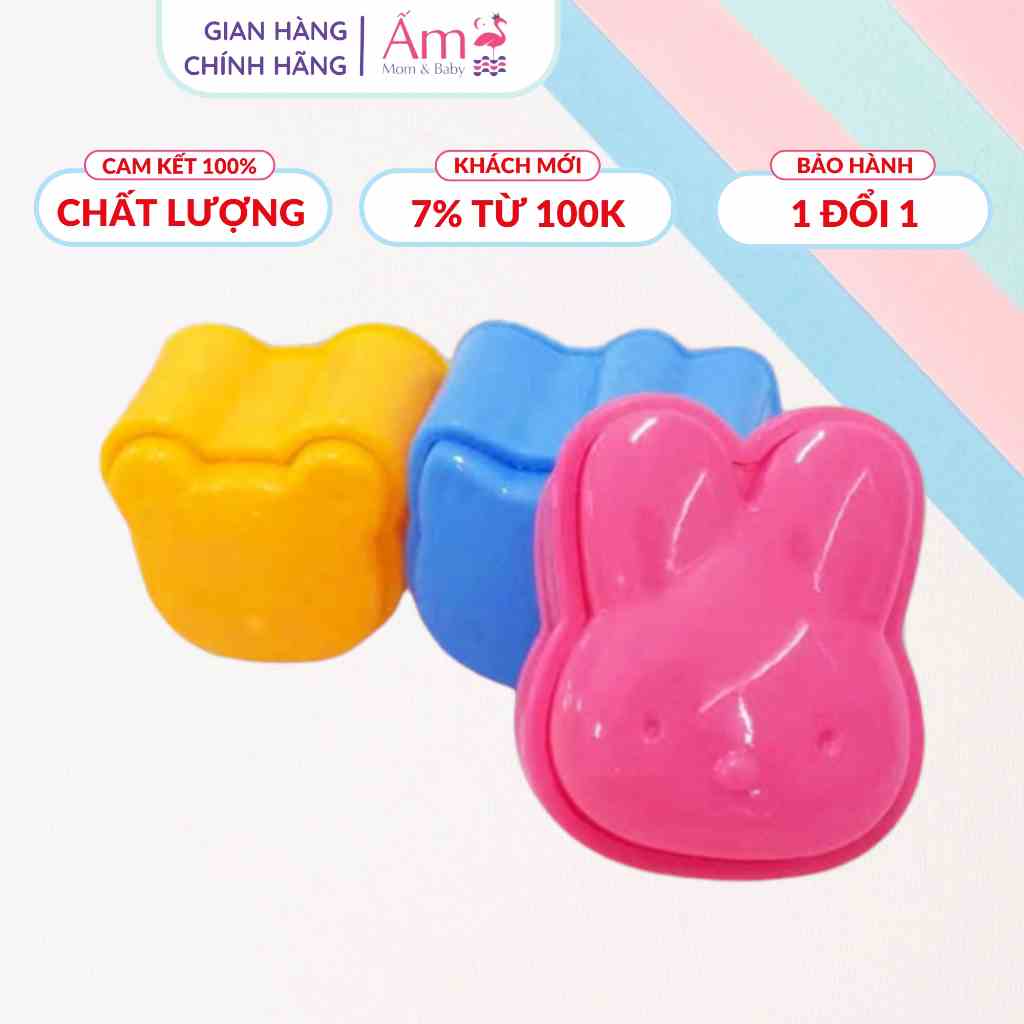 Bộ 3 Khuôn Cơm Bento Nhật Bản Ấm Baby Hình Gấu, Thỏ, Mèo Nặn Tạo Hình Cho Bé Tập Ăn Dặm Ấm Gift Decor