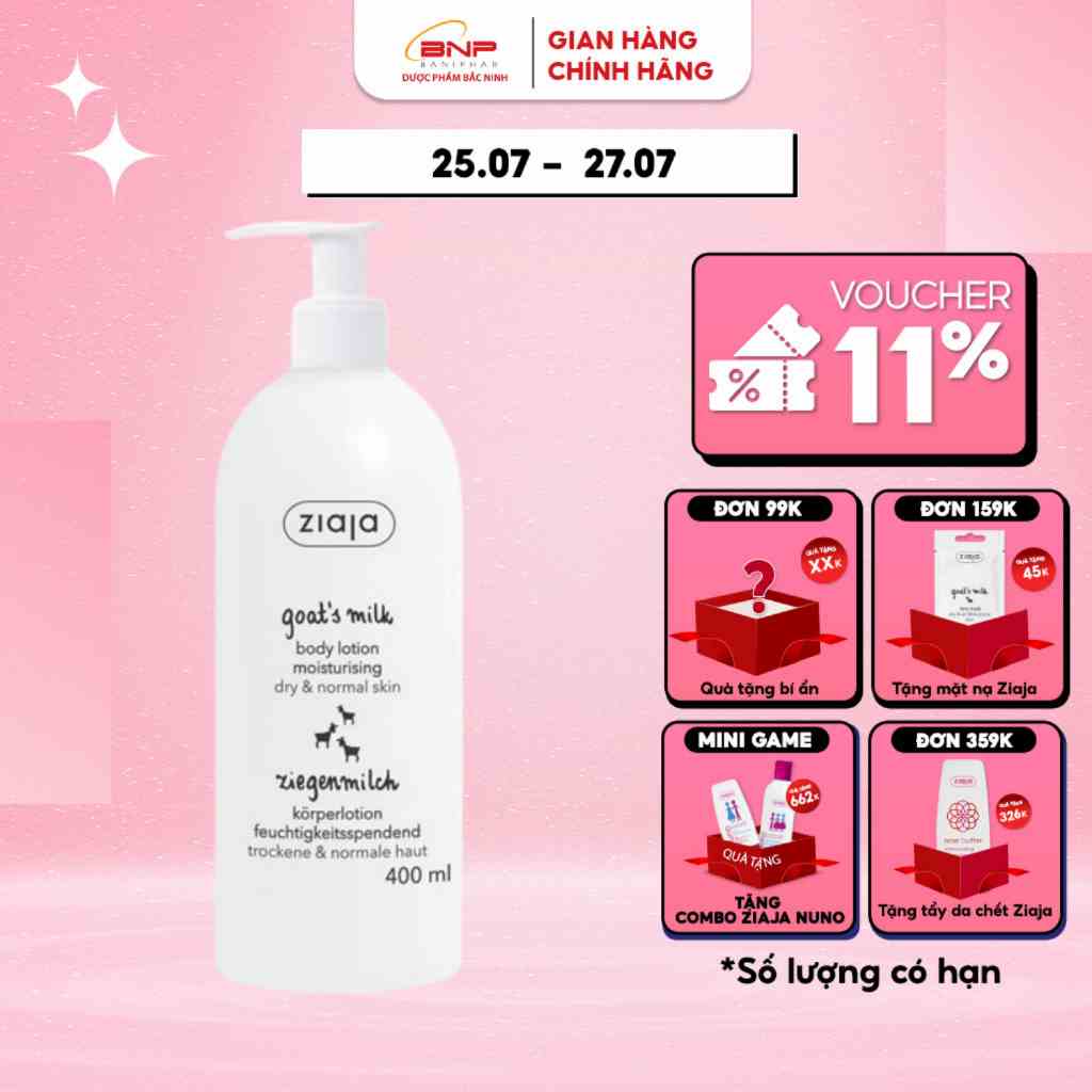 Sữa dưỡng thể, dưỡng ẩm sữa dê trắng da body Ziaja Goat’s Milk Lotion Moisturising 400ml