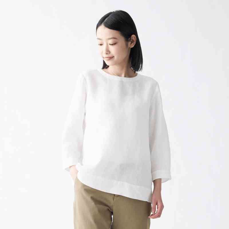 Muji Áo Kiểu Linen Hữu Cơ Washed