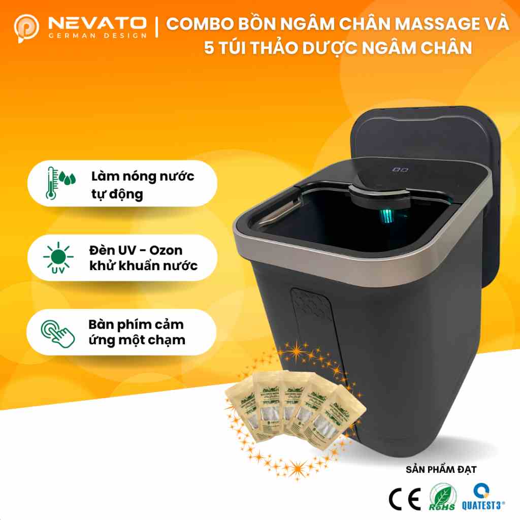 Combo Bồn Ngâm Chân Massage Nevato NVF605 Và 5 Túi Thảo Dược Ngâm Chân 12 Vị