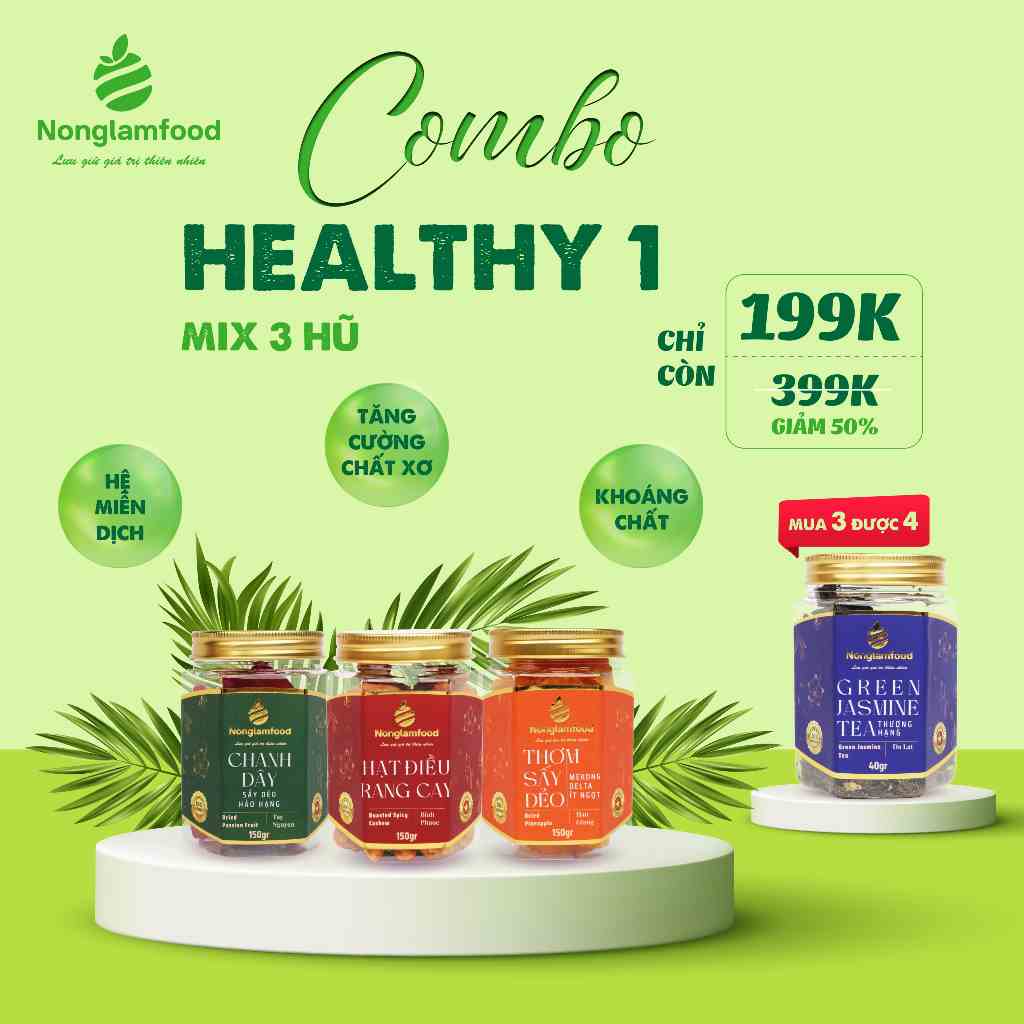 [COMBO HEALTHY MIX 3 HŨ] Hỗn hợp trái cấy sấy dẻo và hạt dinh dưỡng thượng hạng Nonglamfood | Hỗ trợ ăn kiêng