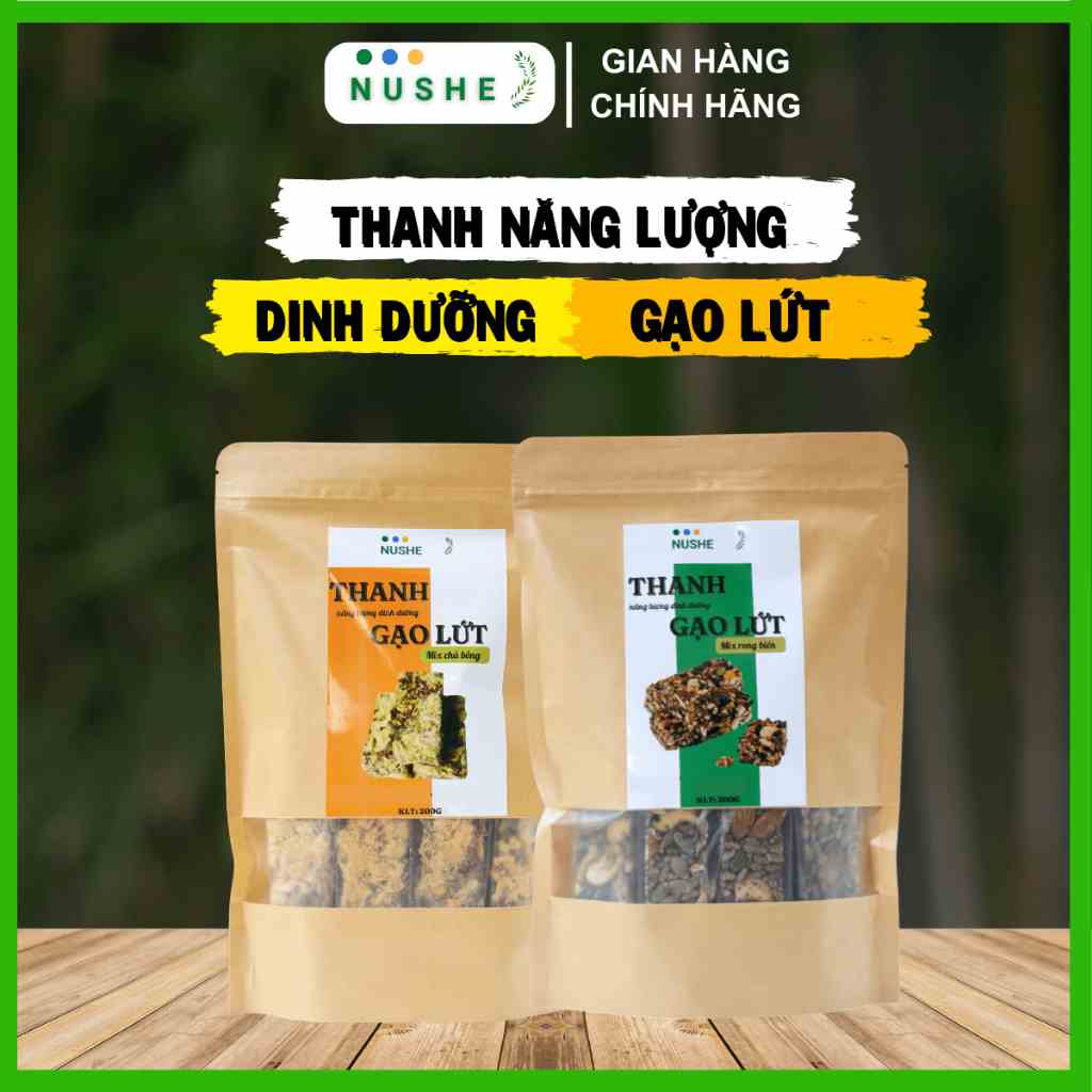 Thanh gạo lứt Nushe Food, Thanh dinh dưỡng, Túi 200g, 1 túi 8-9 thanh, Vị rong biển, Vị chà bông, Healthy Food