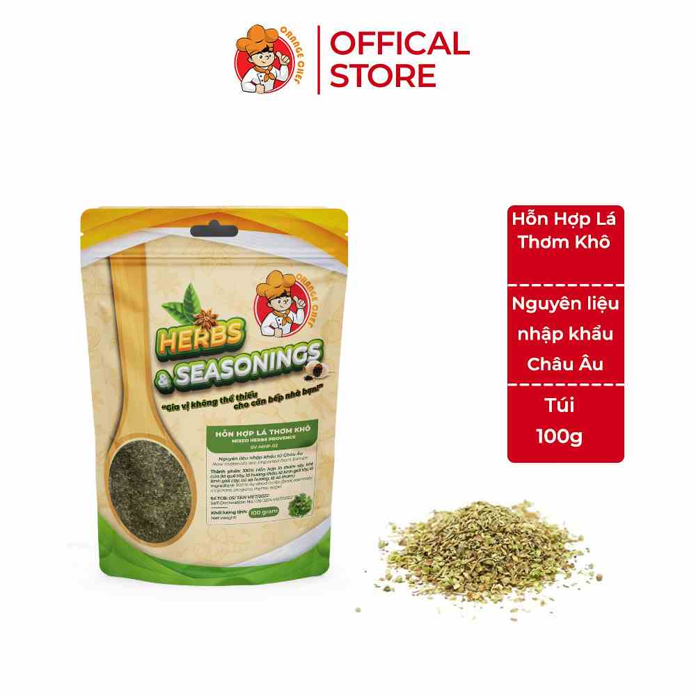 [Mã BMLTB35 giảm đến 35K đơn 99K] Lá thơm khô hỗ hợp Oregano, Basil, Thyme, Marjoram - Mixed Herbs Orange Chef túi 100G