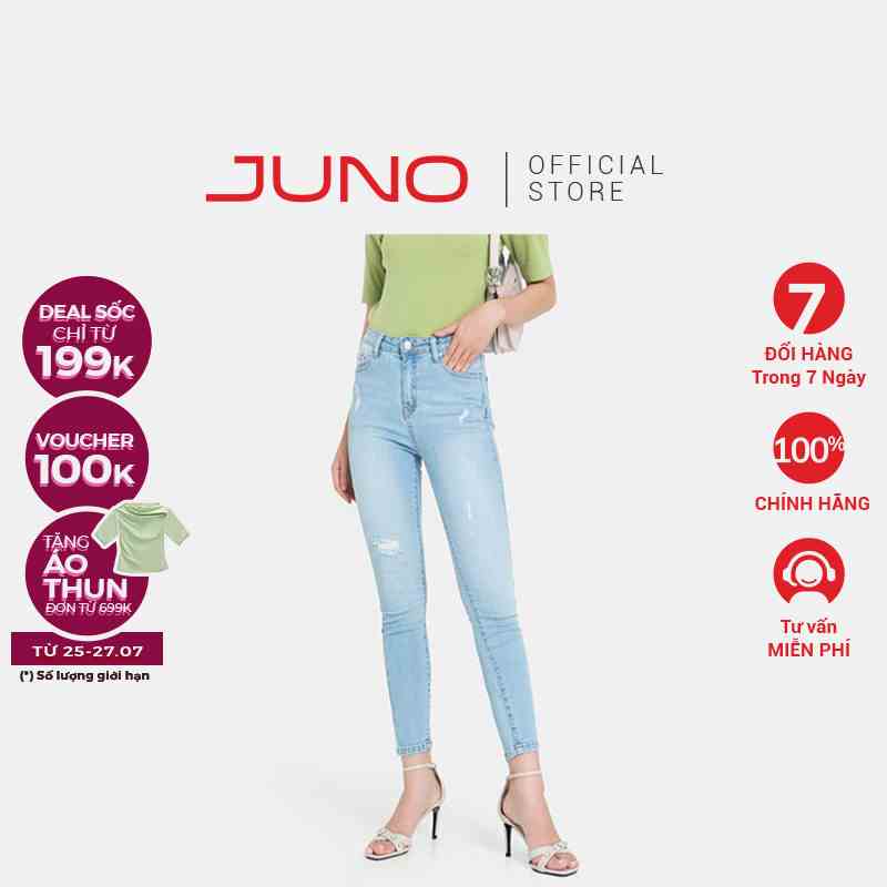 Quần Jean Nữ Thời Trang JUNO Skinny Xước Gối JNQDA003