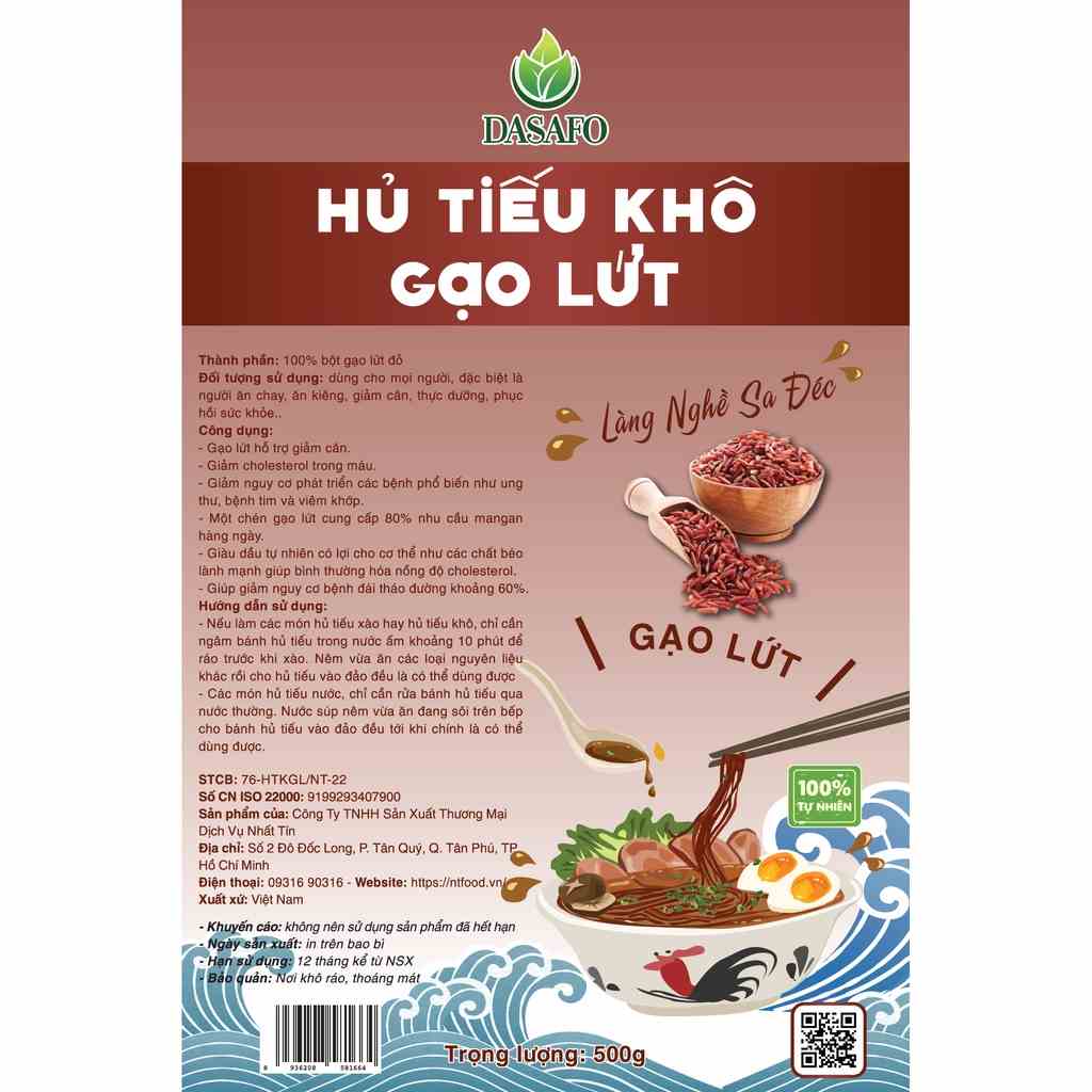 [Mã BMLTB35 giảm đến 35K đơn 99K] Hủ tiếu gạo lứt DASAFO 500gr - Làng nghề Sa Đéc - Nhất Tín Food