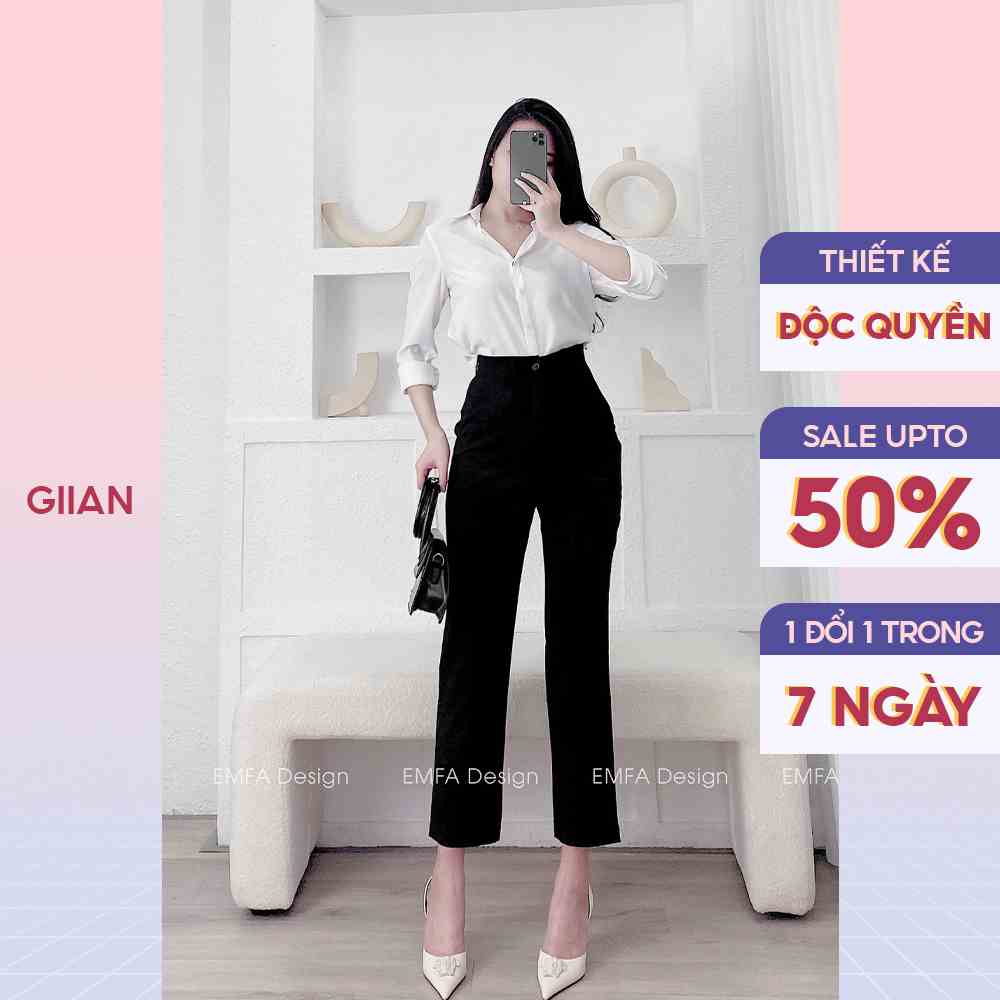 Quần baggy nữ lưng cao dáng ôm màu đen chính hãng Giian - TQ01