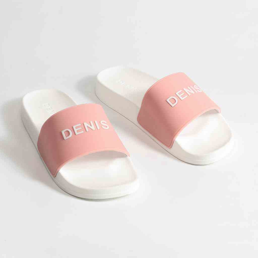 Dép quai ngang nam nữ Denis DN17 Unisex Slipper Màu Hồng chữ trắng đế trắng nữ tính Ngoài trời