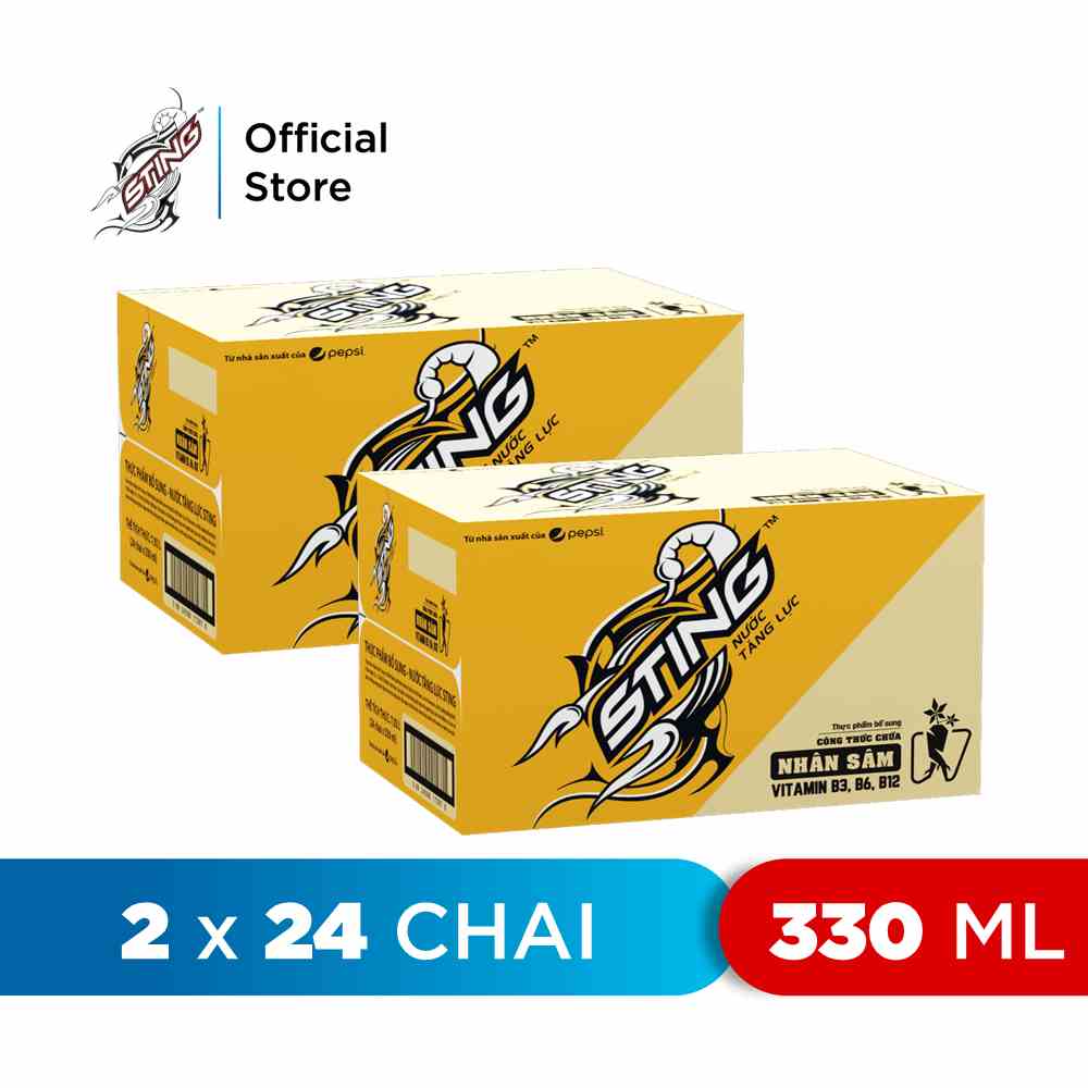 [HỎA TỐC-HCM&ĐN&HN]Combo 2 Thùng 24 Chai Nước Tăng Lực Sting Vàng (330ml/chai)