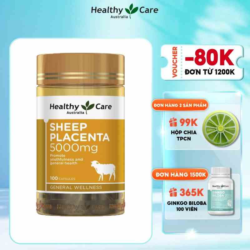 Viên uống nhau thai cừu chống lão hóa Healthy Care Sheep Placenta 100 viên