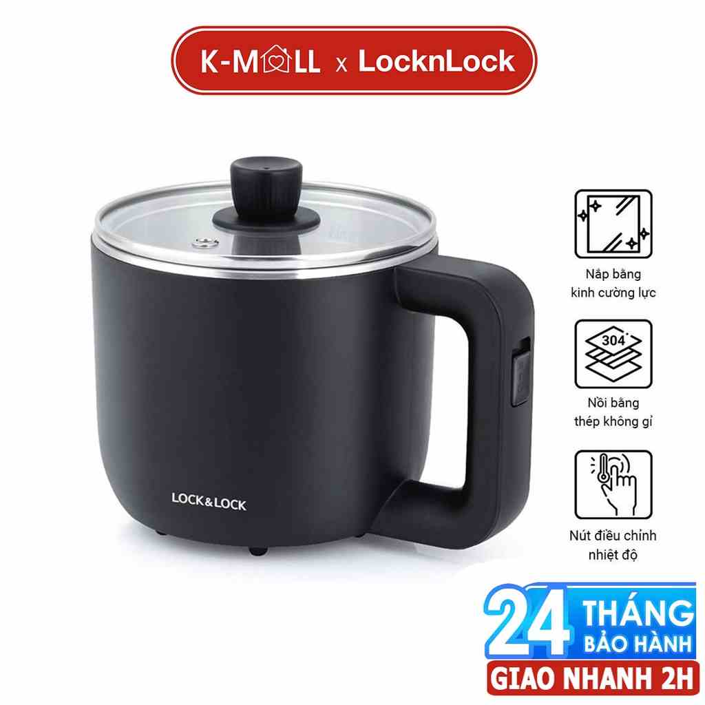 Nồi điện đa năng LocknLock EJP116BLK dung tích 0.8L nấu mì nấu lẩu nấu nước, tặng kèm khay hấp trứng - K-MALL