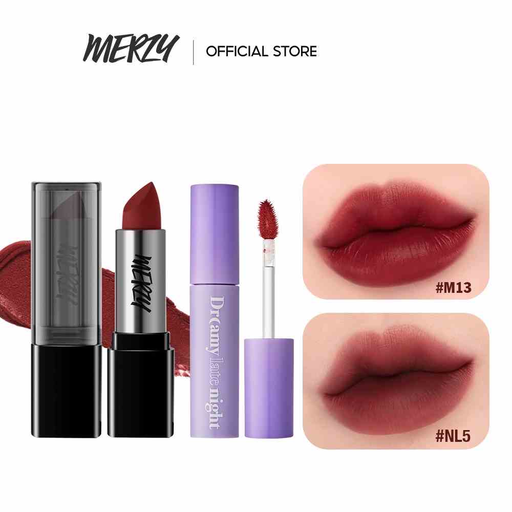 Combo 2 Son kem lì Merzy Dreamy Late Night Mellow Tint 4g + Son Thỏi Lì Merzy Noir Lipstick 3.3g