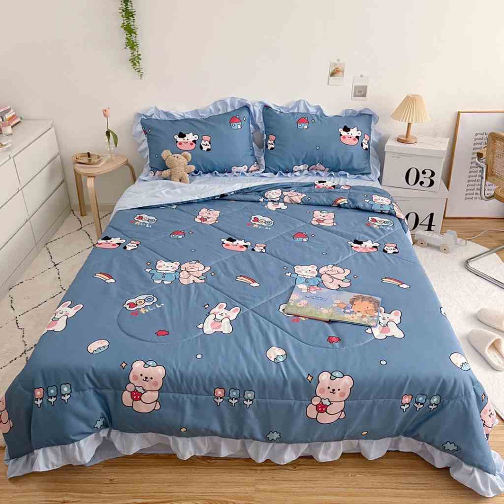 Bộ Chăn Ga Gối Cotton Đũi Bèo HIN BEDDING Chăn Chần Hè Chất Vải Mềm Mịn Bo Chun Miễn Phí