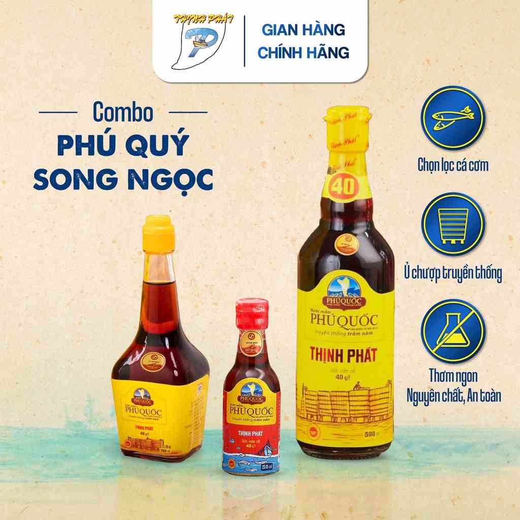 Nước mắm Phú Quốc Thịnh Phát Phú Quý 50ml 43 độ, Ngọc Bích 200ml 40 độ, Hồng Ngọc 500ml 40 độ- chai thuỷ tinh