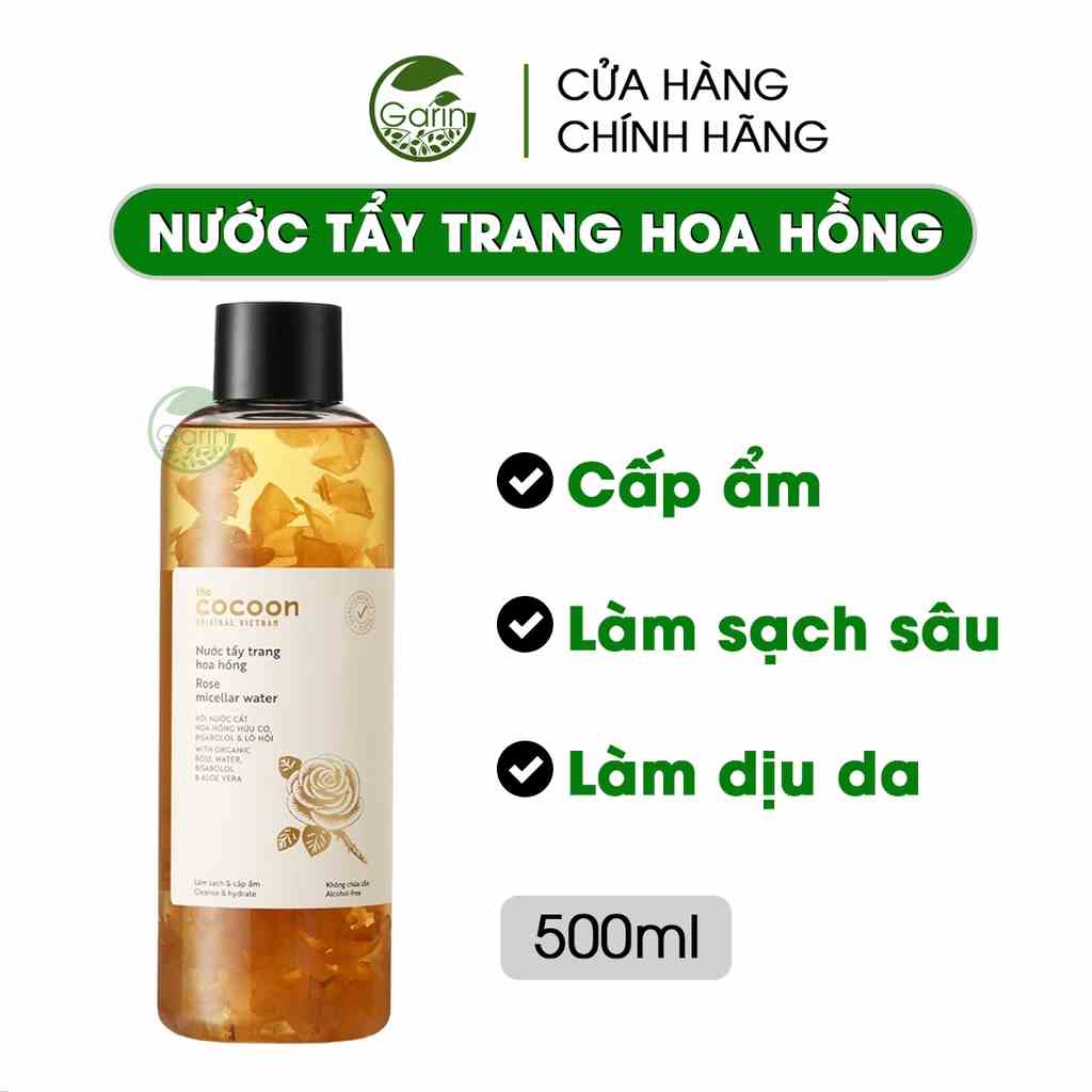 [Mã BMLTB35 giảm đến 35K đơn 99K] Nước tẩy trang hoa hồng Cocoon Garin bigsize 500ml làm sạch sâu lớp trang điểm