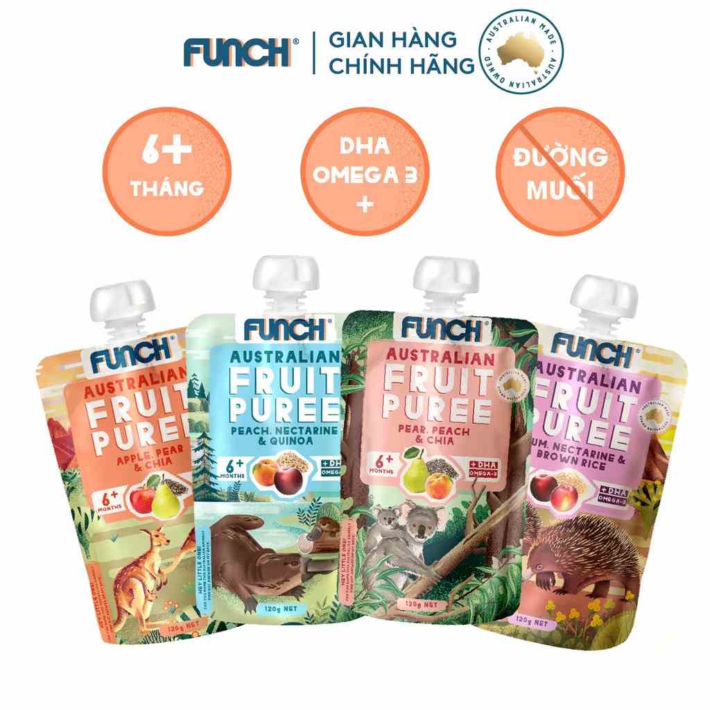 Trái Cây Nghiền Cho Bé Ăn Dặm Từ 6 Tháng Mix Hạt Dinh Dưỡng FUNCH bổ Sung DHA Omega 3 Gói 120g Date T9/2023