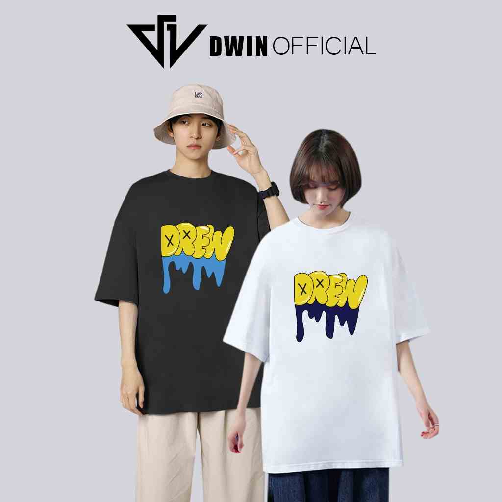 Áo thun unisex in chữ Drew thời trang DWin basic tee phông trơn nam nữ tay lỡ oversize form rộng