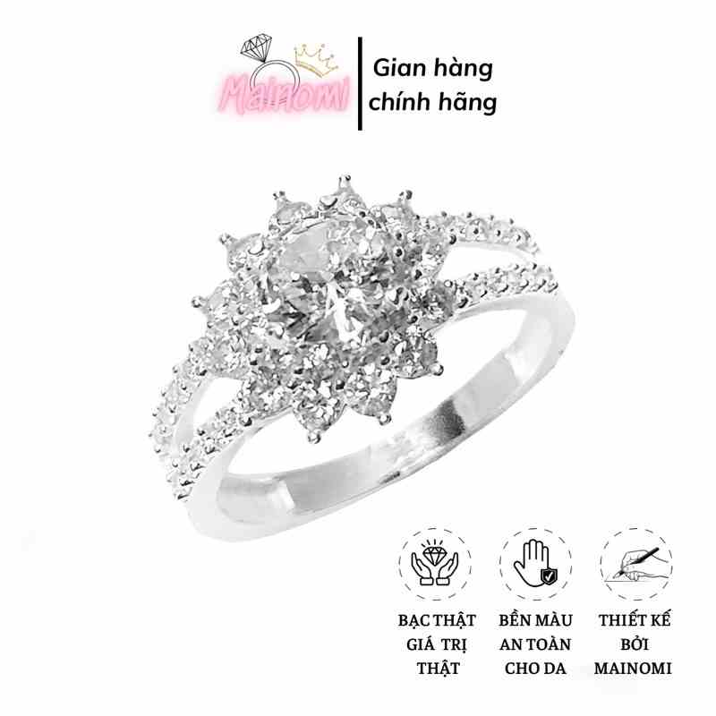 Nhẫn nữ 2 hàng điểm nhấn hoa thược dược đá sang trọng quý phái Mainomi Shop Bạc Xinh