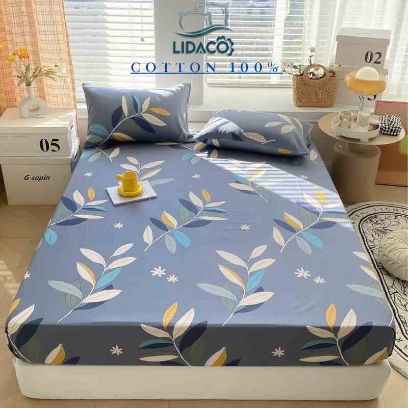 Bộ ga gối cotton 100% LIDACO hàng nhập loại dày mát, mặt vải đanh mịn đủ size nệm