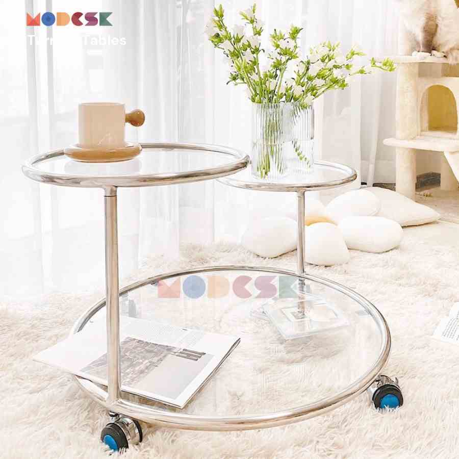 Bàn sofa - trà MODESK SS Turning Tables Khung inox 304 - Kính cường lực [phòng khách - quán cafe]