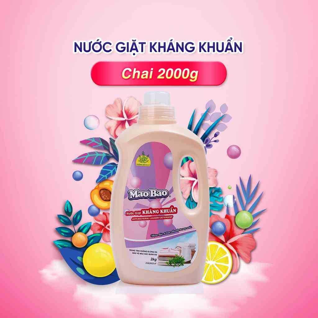 Nước Giặt Kháng Khuẩn Mao Bao Hương Hoa Bách Lý loại bỏ 99.9% vi khuẩn, khử mùi, sạch nhanh, dễ xả, không hại da tay