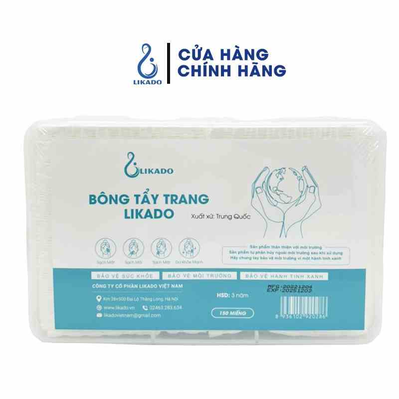 Bông tẩy trang Likado dạng hộp 150 miếng bông tự nhiên (6cm x 8cm)