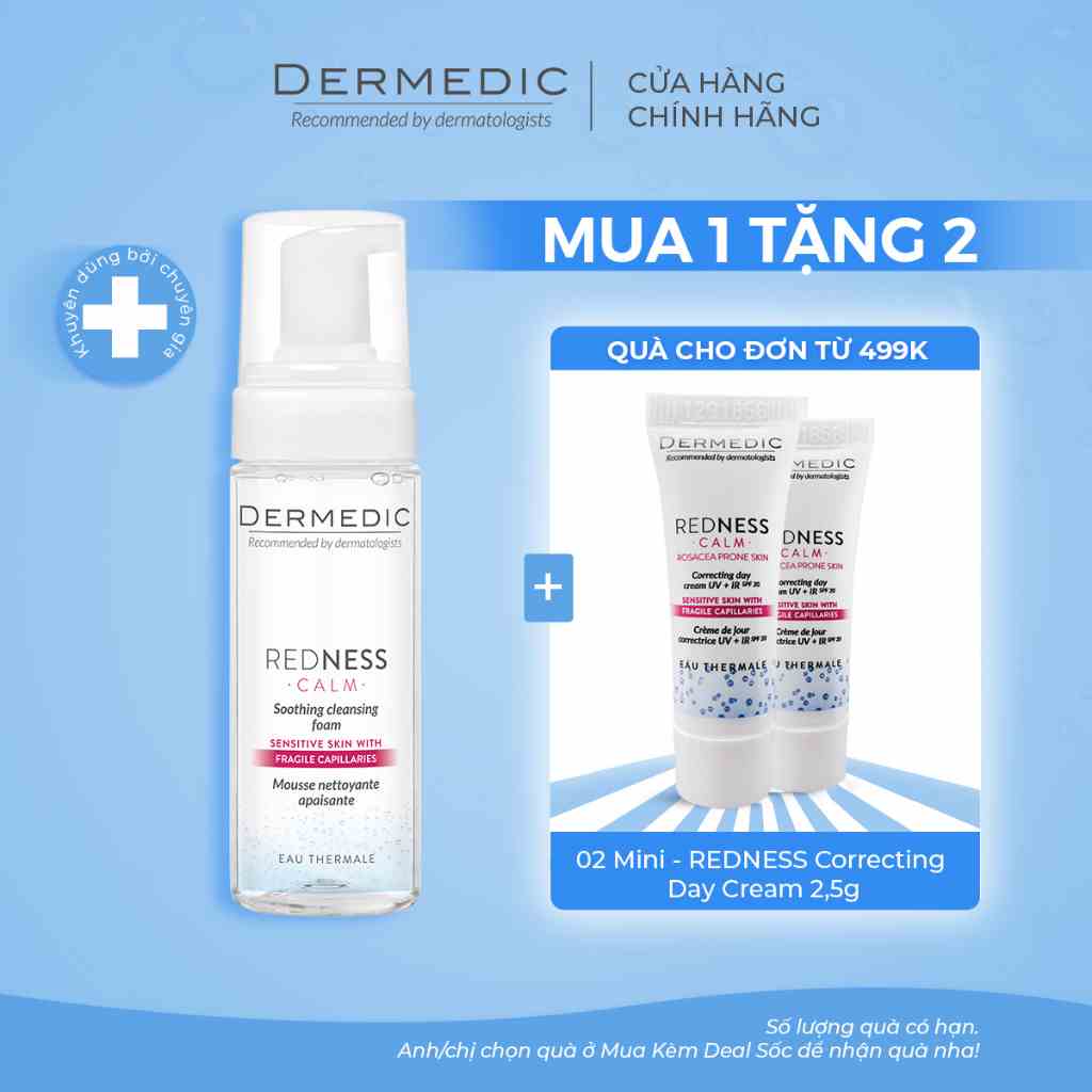 Bọt rửa mặt dành cho da nhạy cảm Dermedic Redness Soothing Cleansing Foam