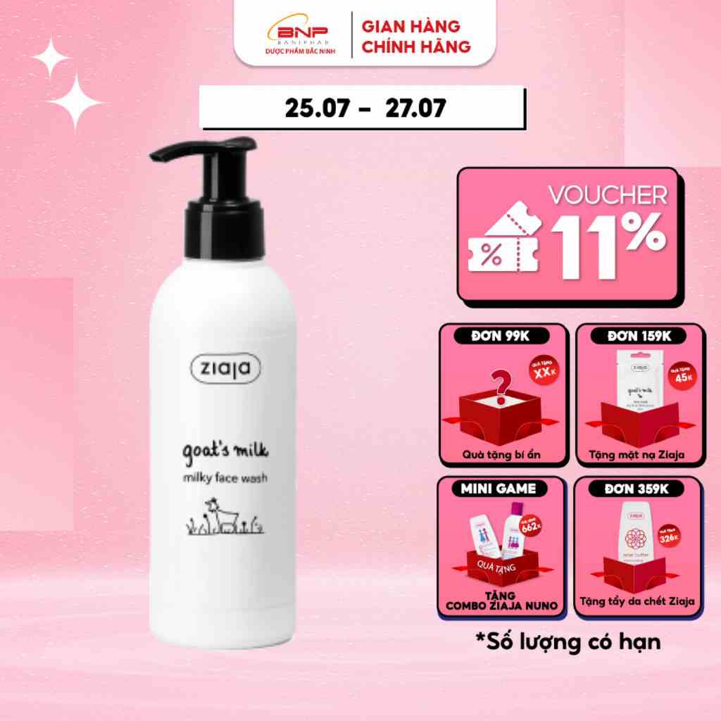 Sữa rửa mặt sữa dê trắng da cho da khô Ziaja Goats Milk Milky Face Wash 200ml