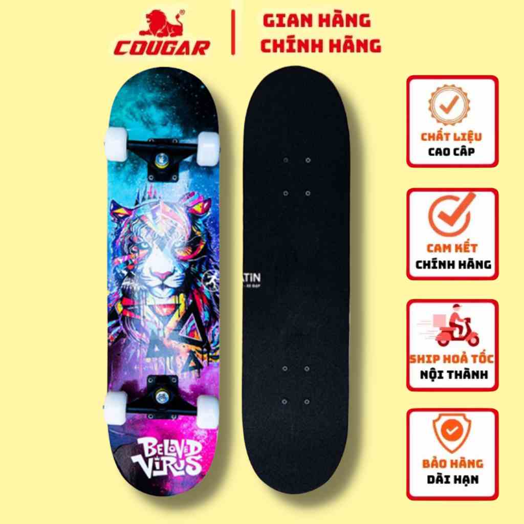 Ván Trượt Cougar- Skateboard MH3108-3 Chính Hãng Gỗ Ép Chịu Lực, Mặt Nhám, Tải Trọng Lên Đến 60kg