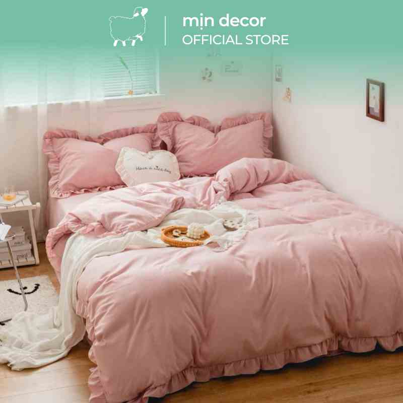 [Mã BMLTA35 giảm đến 35K đơn 99K] Bộ chăn ga gối cotton tici bèo màu pastel Mịn Decor sang trọng thoáng mát