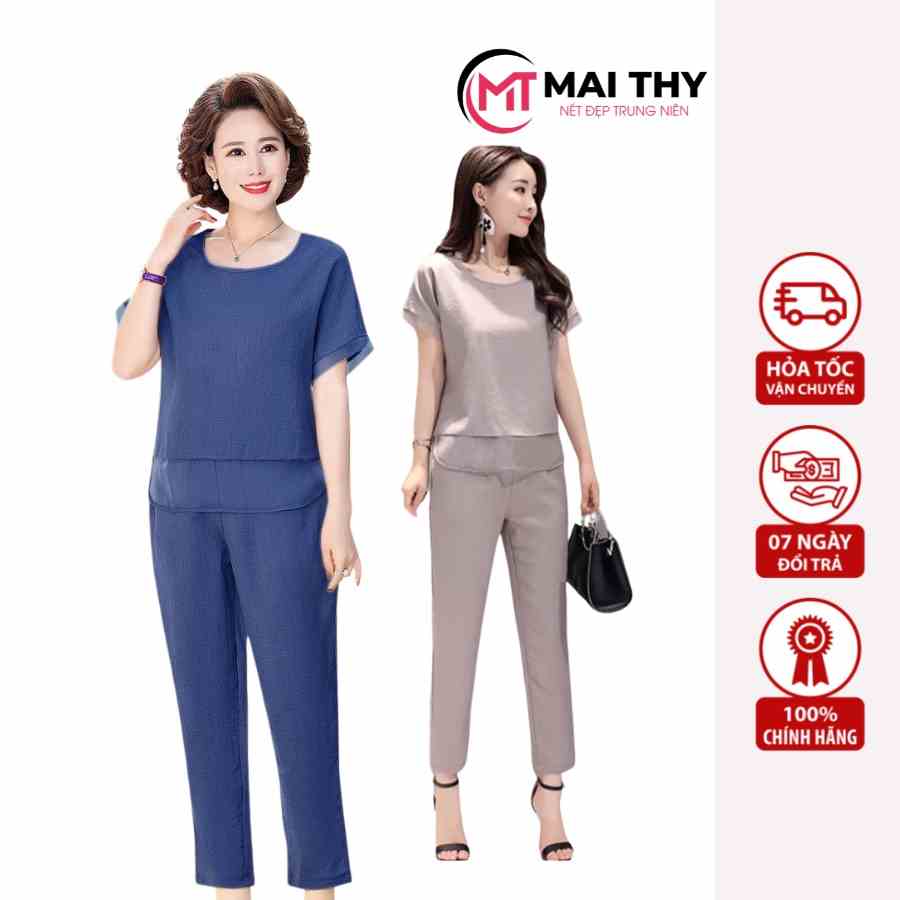 Bộ Đồ Trung Niên MAI THY S870, Set Đồ Cho Mẹ Trung Niên Chất Đũi Nhật Phối Lưới Mềm Mát Thanh Lịch Sang Trọng